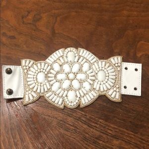 Andrew Gn White Beaded and Leather Bracelet